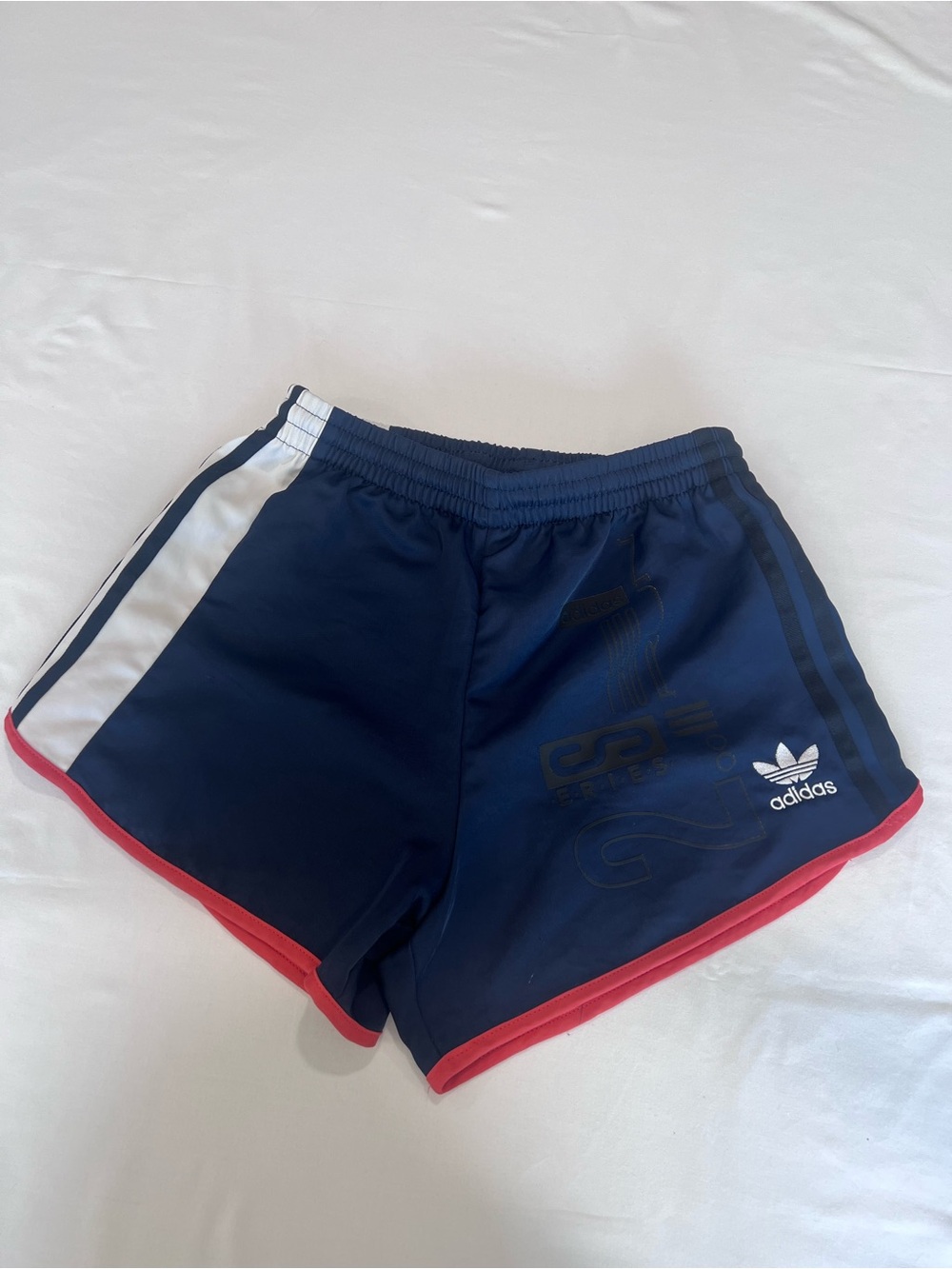 adidas Women's Navy Athletic Shorts with Red Trim and White Stripe